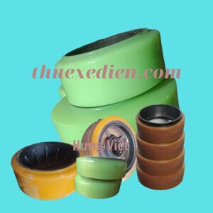 Bánh xe nâng điện samsum màu vàng và màu xanh